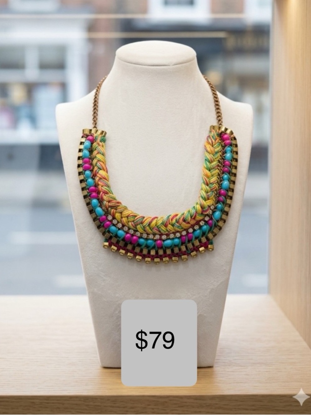 H&M TREND Boho Colourful Braided Rope BIB Statement Necklace EUC
